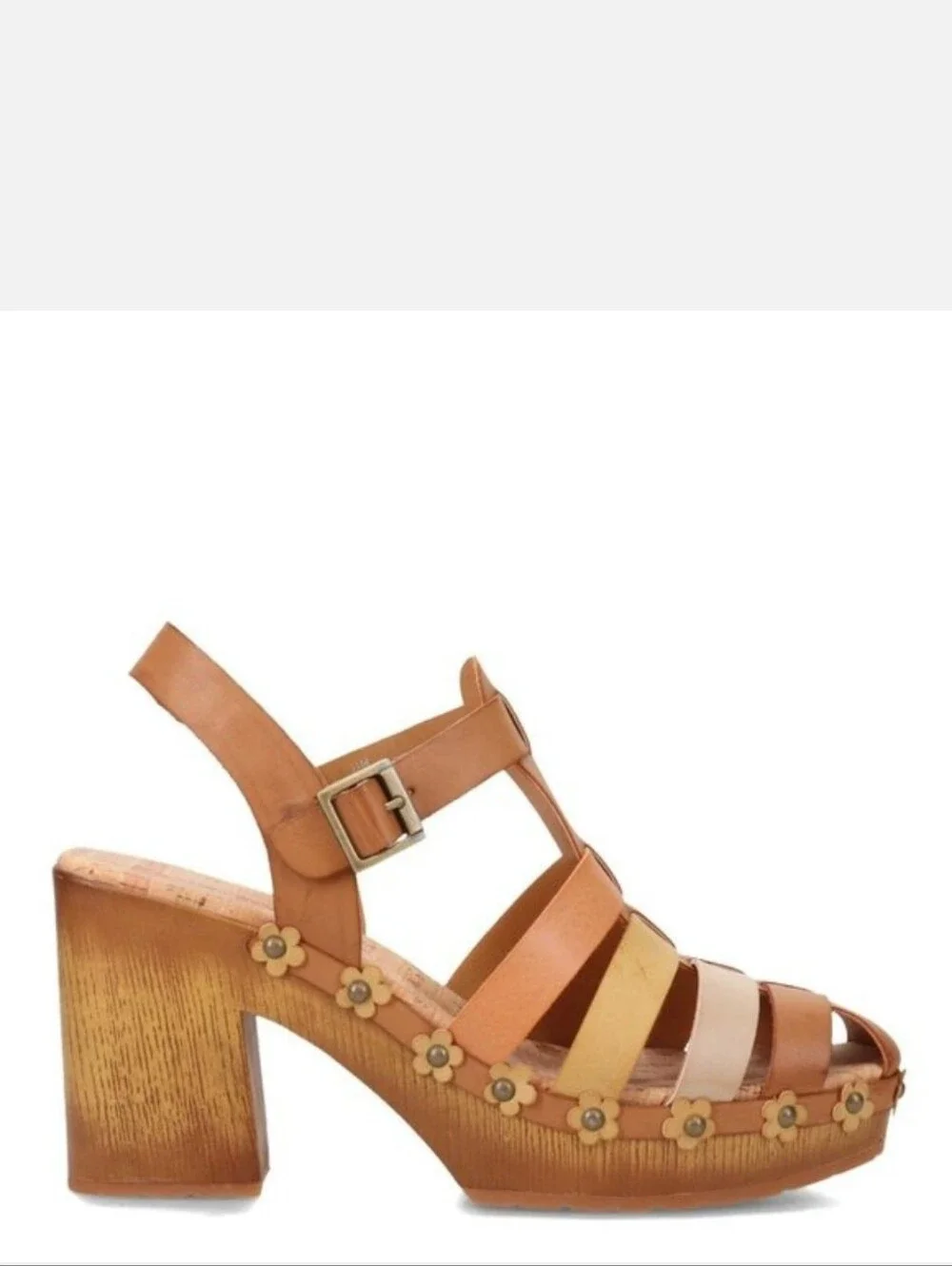 Platform Floral-Accent Strappy Sandal - Tan Multi
